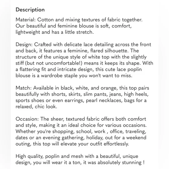 Women Lace-Detail Flared Blouse Short-Sleeve Crew Neck Lace Poplin Mesh - Picture 7 of 7